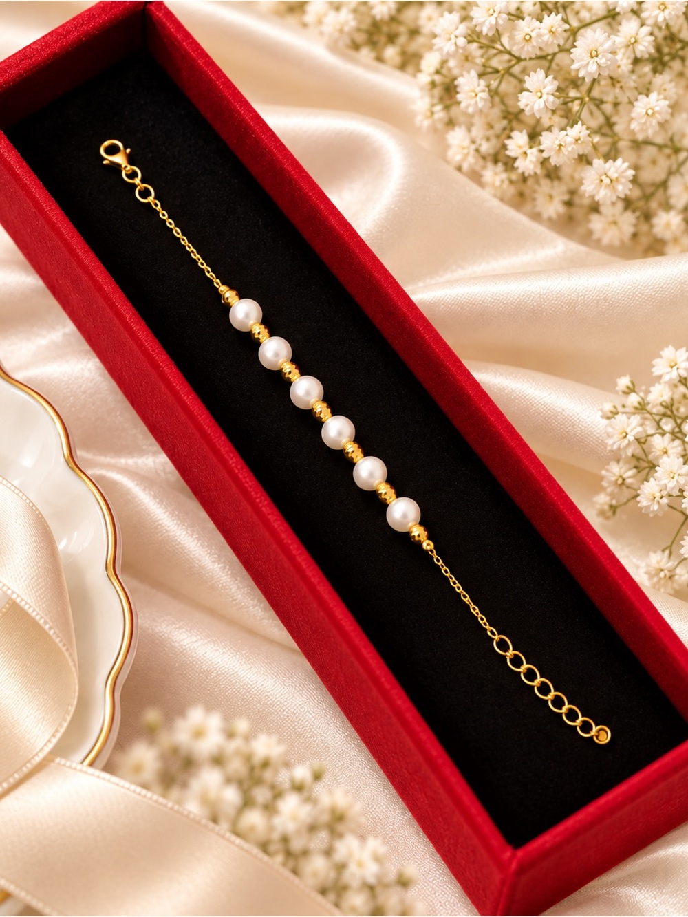 24K Gold & Pearl Bracelet – Brand New